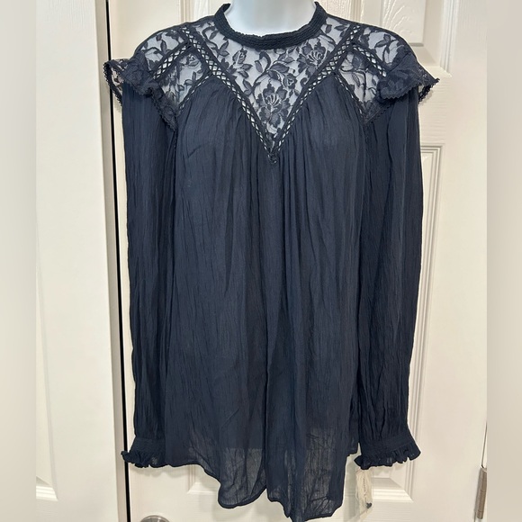 Vintage X America ladies blouse Top High Nick lace, long sleeves blue - Picture 1 of 8